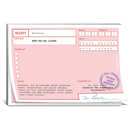 Rezeptblock Ruhe (not-to-do)