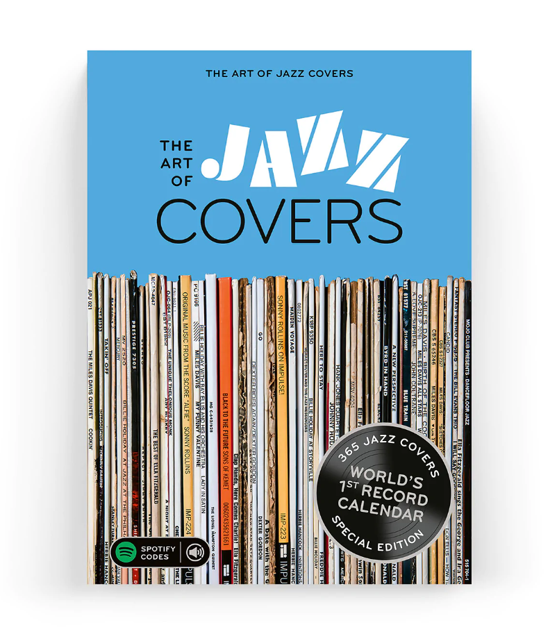 Jazz-Covers-Kalendertitel mit blauem Kopfbereich und Plattenrücken
