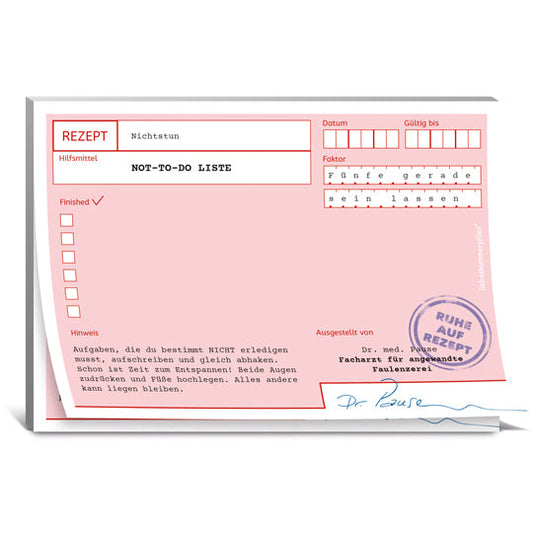 Rezeptblock Ruhe (not-to-do)