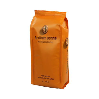 Berliner-Bohne-Kaffeepackung mit kreisförmigem Etikett auf der Vorderseite