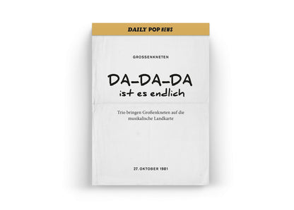 Daily-Pop-News-Kalenderblatt mit der Überschrift Da-da-da