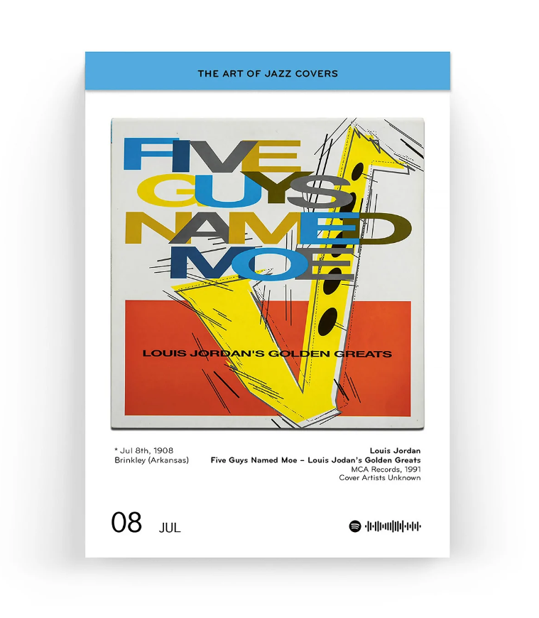 Jazz-Covers-Kalenderblatt mit buntem Five-Corner-Motiv