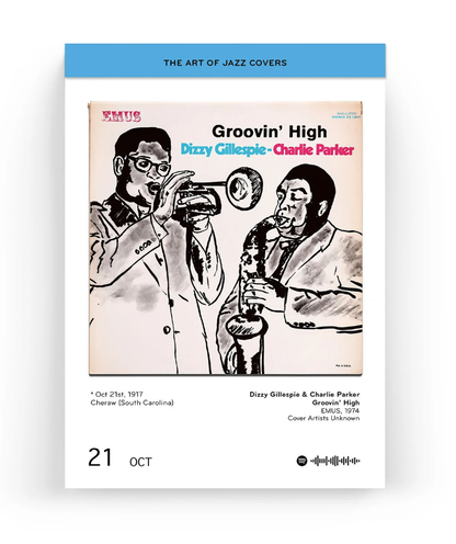 Jazz-Covers-Blatt mit schwarz-weißer Musikerzeichnung
