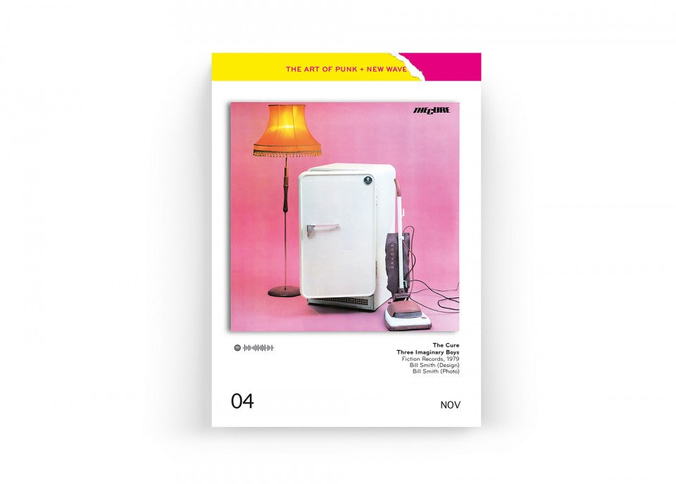Punk-Covers-Kalenderblatt mit weißem Objekt auf pinkem Albumcover