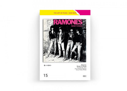Punk-Covers-Kalenderblatt mit schwarz-weißem Ramones-Cover