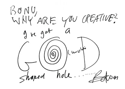 Handschriftliche Skizze mit der Frage Why Are You Creative und der Darstellung des Wortes GOOD, wobei das O als Spirale gezeichnet ist.